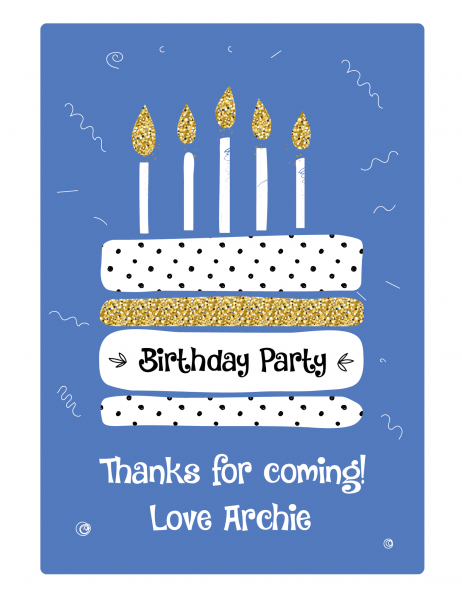 10 Stickers for Party Bags - Birthday Cake (blue)