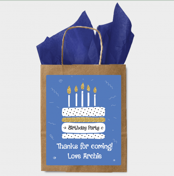 10 Stickers for Party Bags - Birthday Cake (blue)