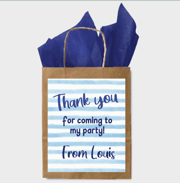 10 Stickers for Party Bags - Blue Thank You