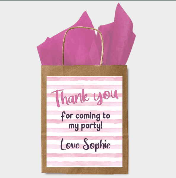 10 Stickers for Party Bags - Pink Thank You