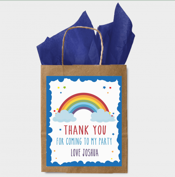 10 Stickers for Party Bags - Rainbow Blue