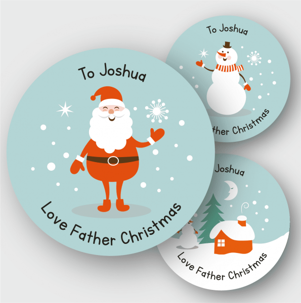 24 Personalised Christmas Stickers Mixed (blue)