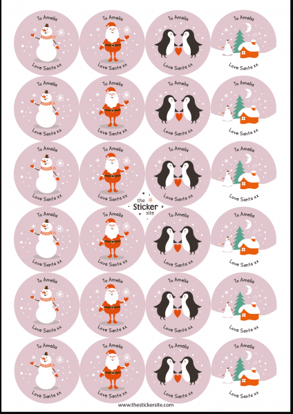 24 Personalised Christmas Stickers Mixed (pink)