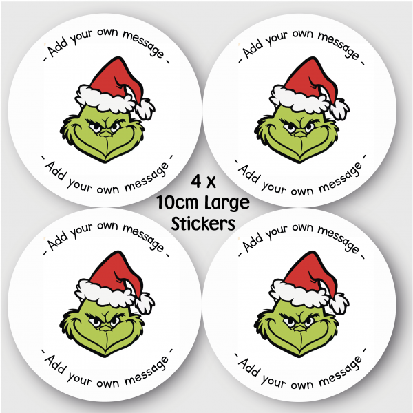 4 Extra Large Personalised Stickers Grinch