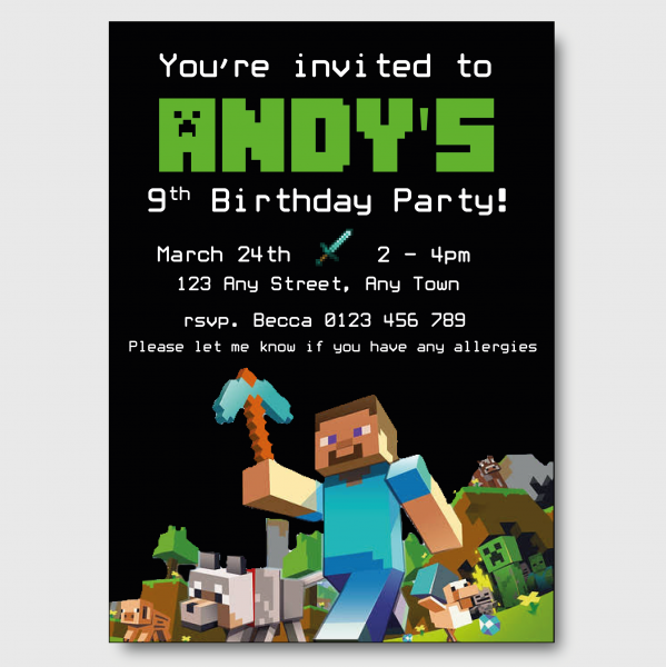 Minecraft Birthday Party Invitation