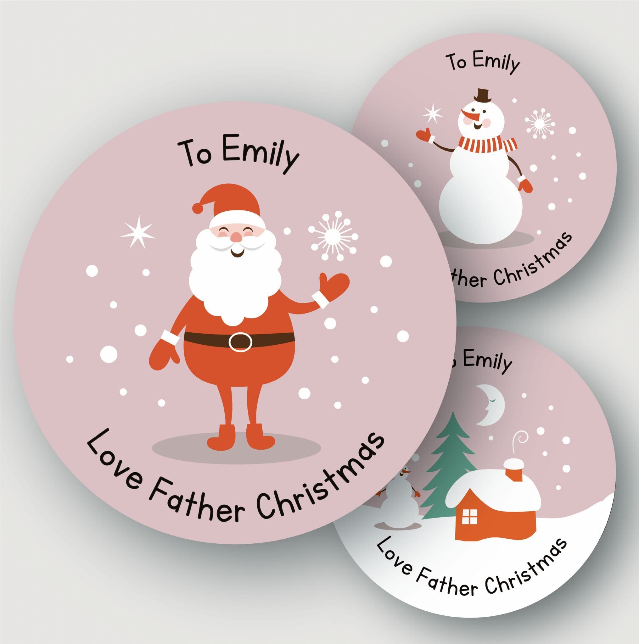 24 Personalised Christmas Stickers Mixed (pink)
