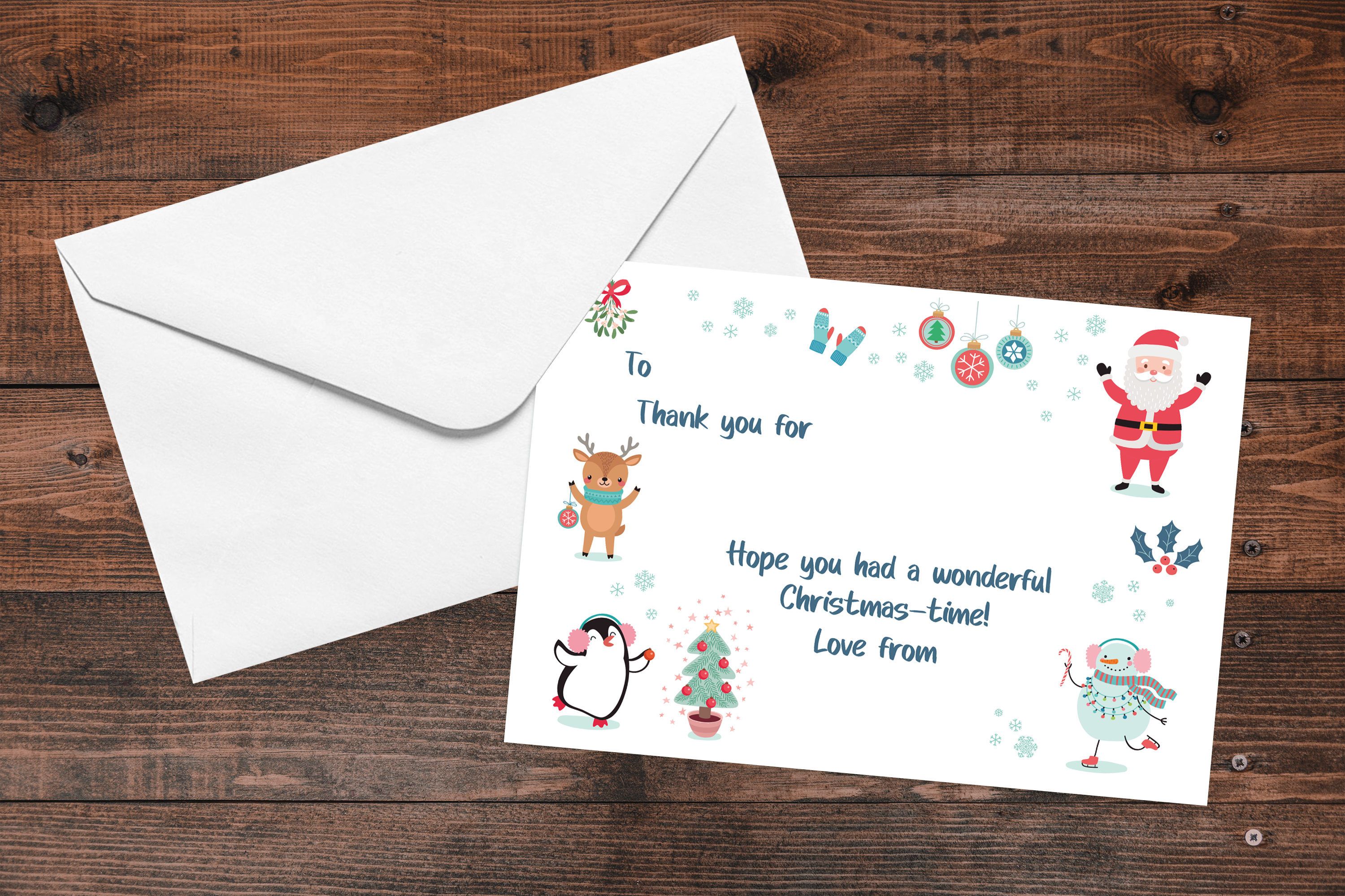 Christmas Thank You Postcards - pack of 5